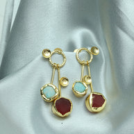 Lustrous Pair Natural Stone Earrings 18K Gold Plated