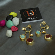 Lustrous Pair Natural Stone Earrings 18K Gold Plated