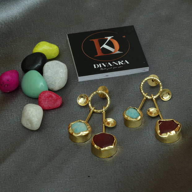Lustrous Pair Natural Stone Earrings 18K Gold Plated
