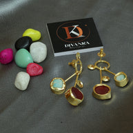 Lustrous Pair Natural Stone Earrings 18K Gold Plated