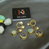 Lustrous Pair Natural Stone Earrings 18K Gold Plated