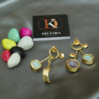 Lustrous Pair Natural Stone Earrings 18K Gold Plated