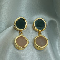 Dual Halo Natural Stone Earrings 18K Gold Plated