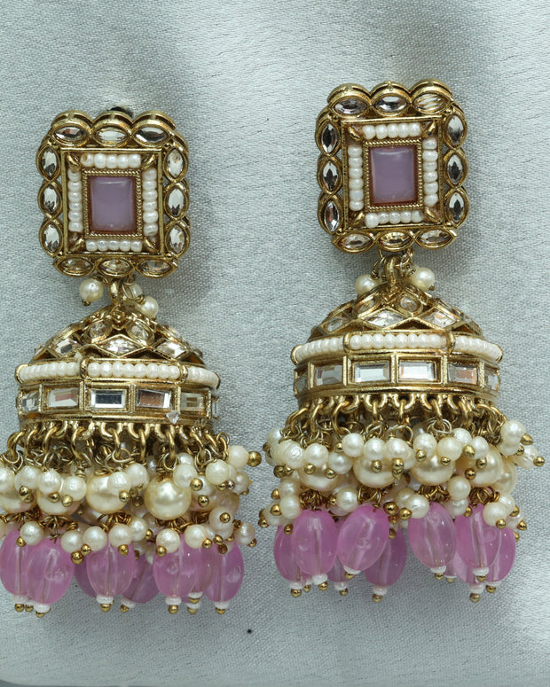 Gulabi Polki Jhumka