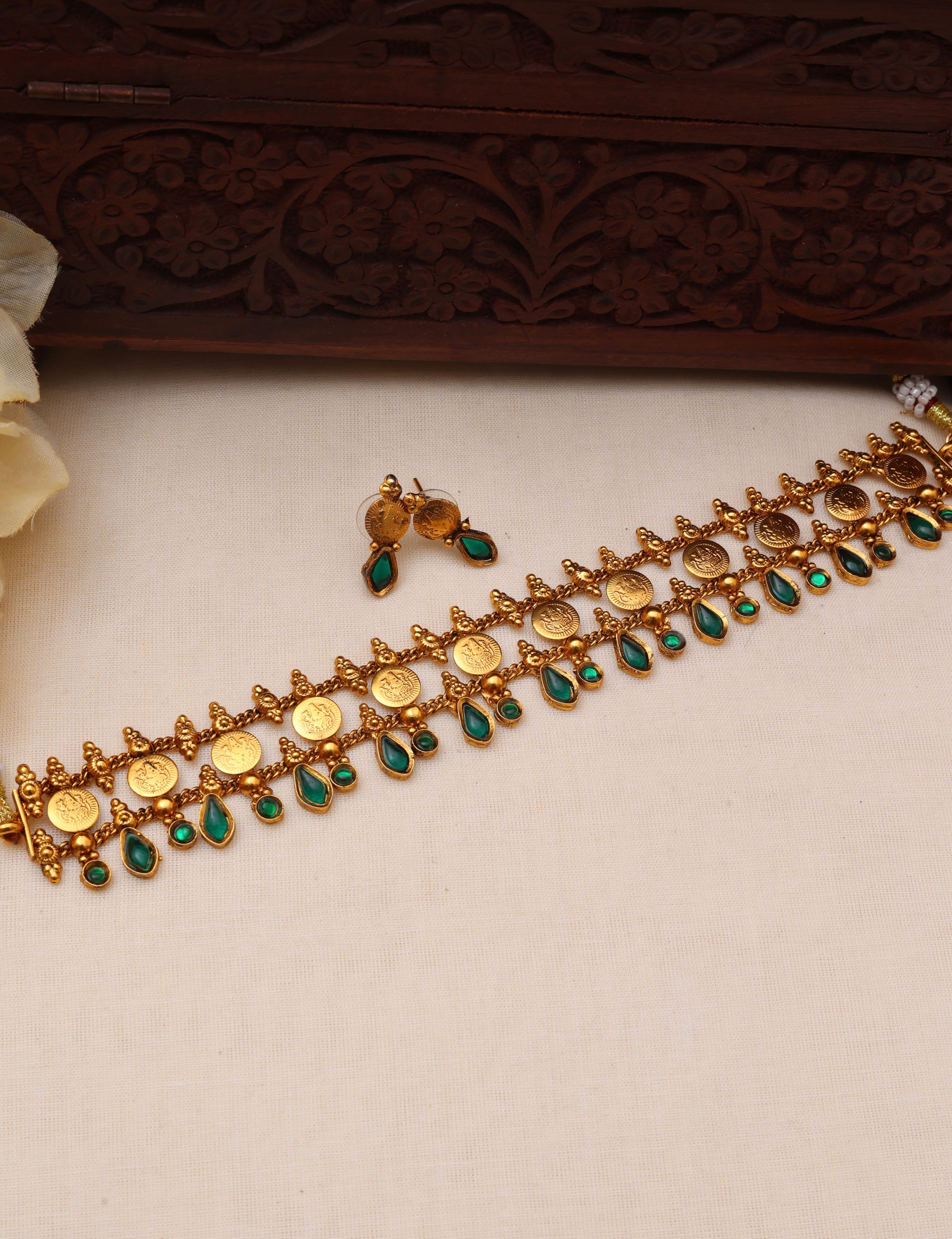 Lakshmi coin choker Green-JS 0123