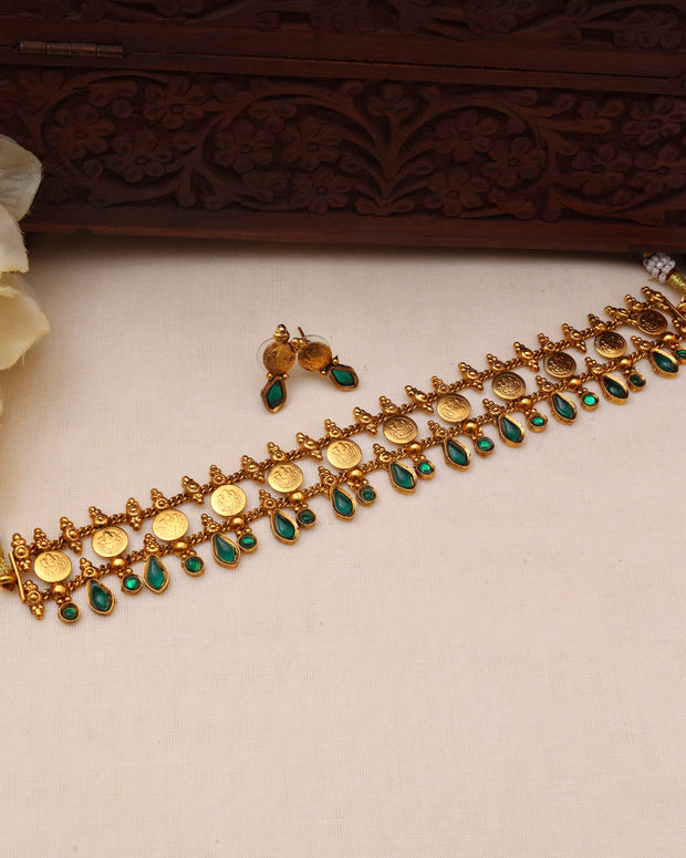 Lakshmi coin choker Green-JS 0123