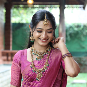 Temple Lakshmi Bridal Combo With Emerald Beads