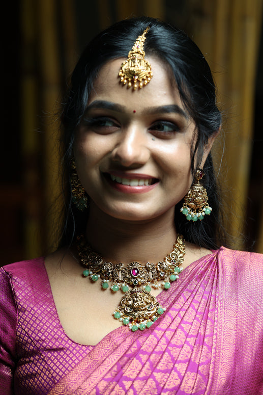 Nagas Saraswathy Necklace With Pastel Green Beads