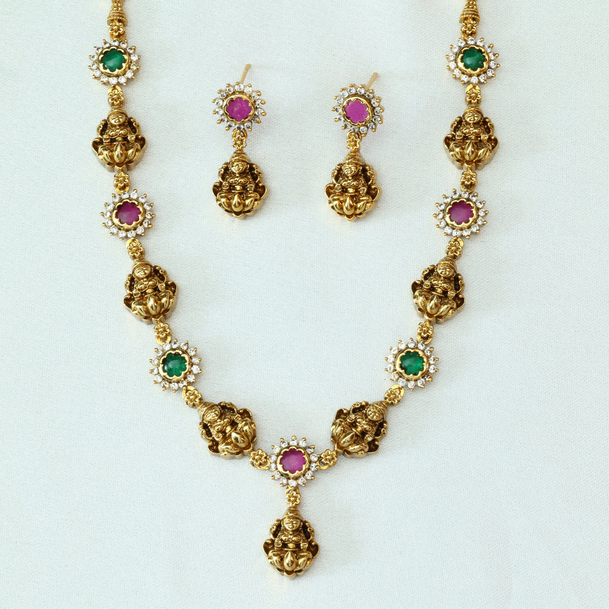 Elegant Emerald Ruby Necklace Set