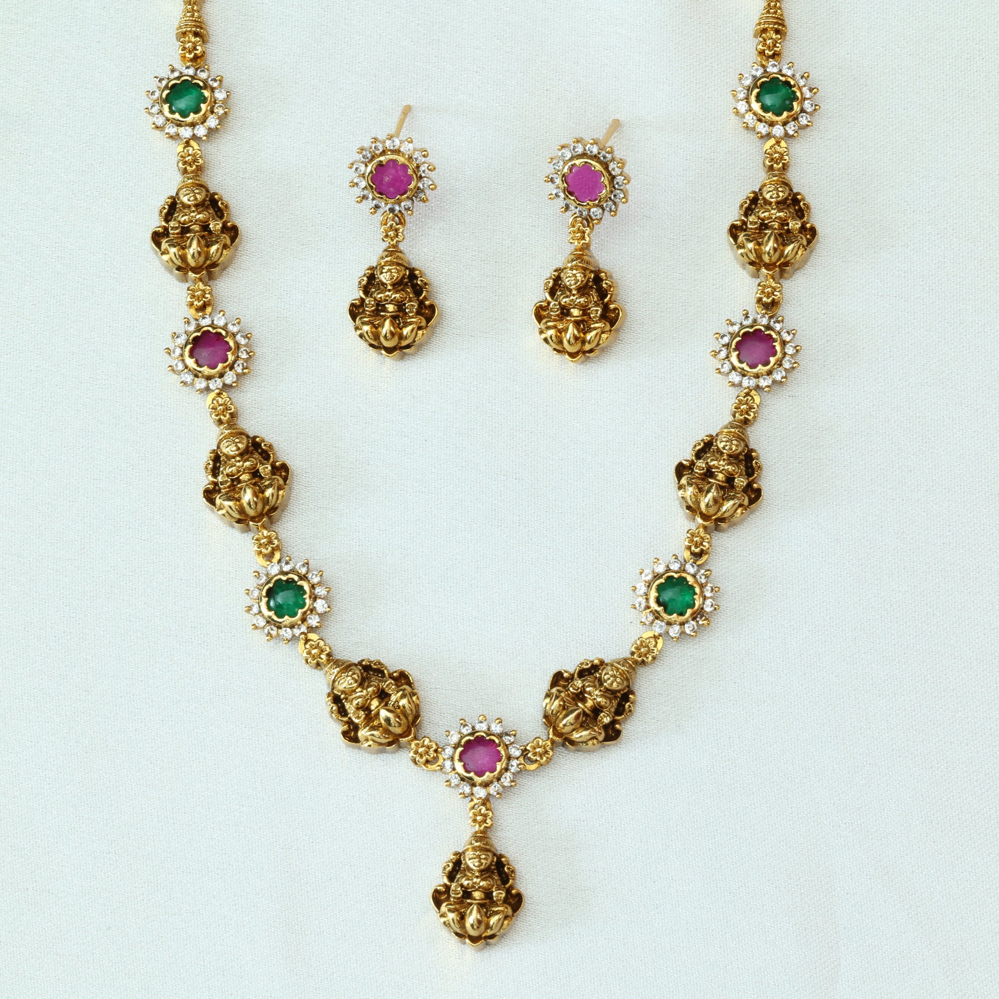 Elegant Emerald Ruby Necklace Set