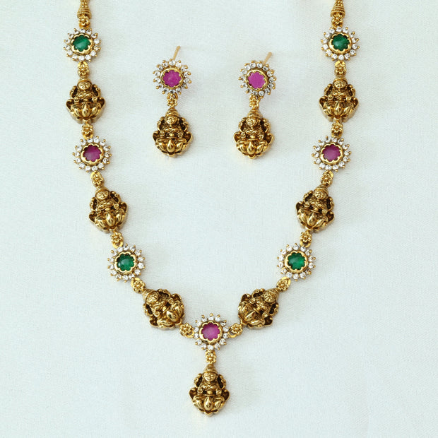 Elegant Emerald Ruby Necklace Set