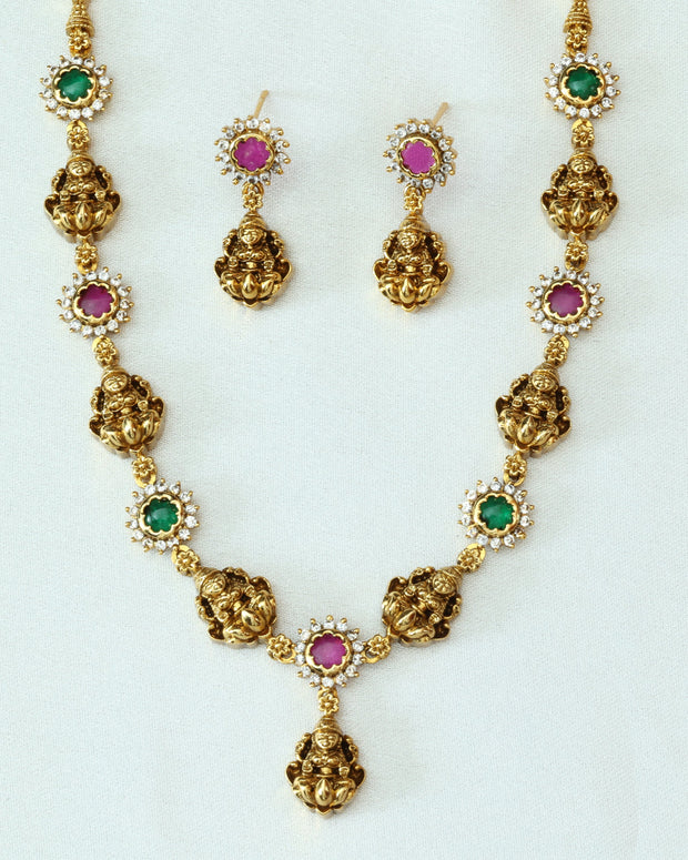 Elegant Emerald Ruby Necklace Set