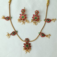 Ruby Emerald Necklace Set With Pearls