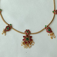Ruby Emerald Necklace Set With Pearls