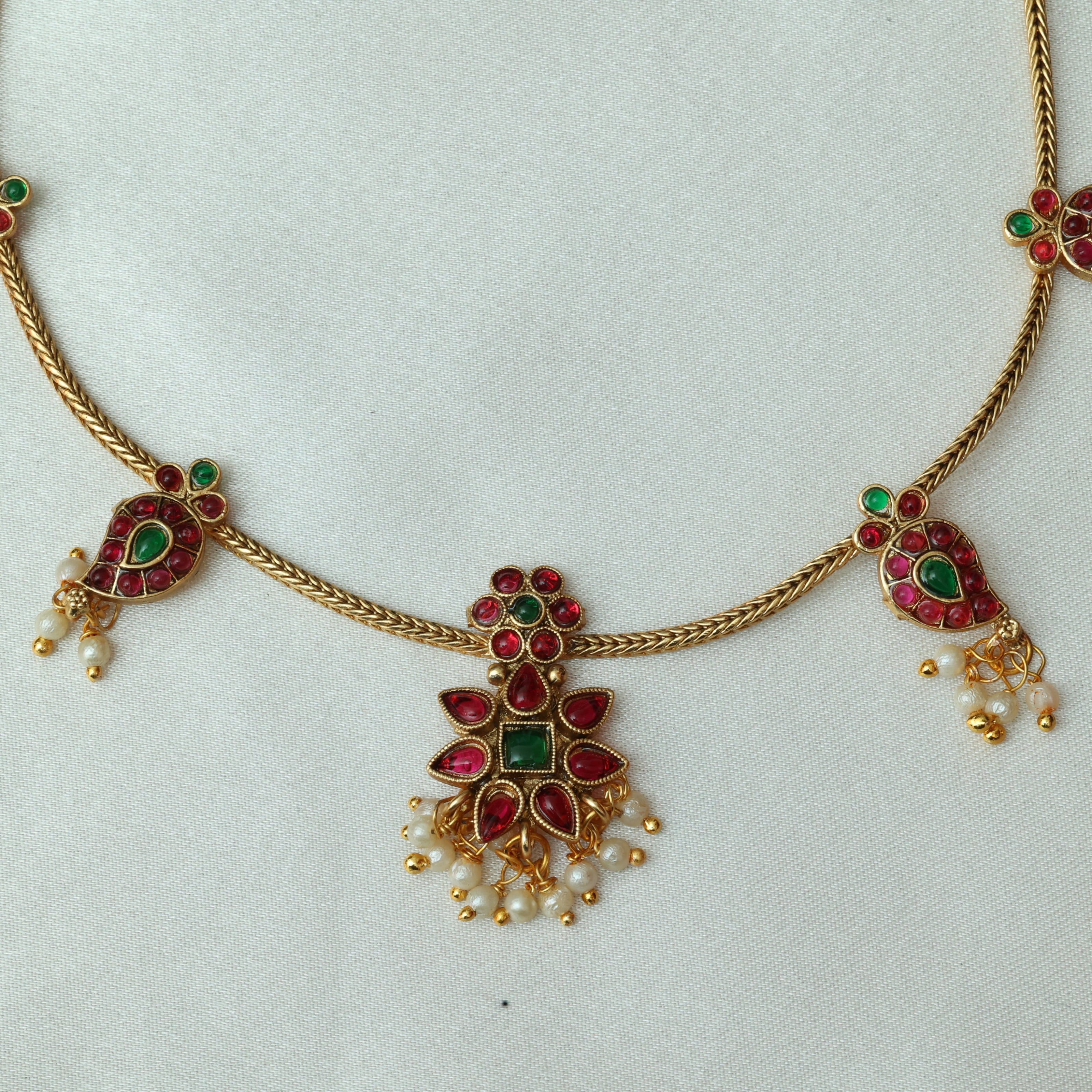 Ruby Emerald Necklace Set With Pearls