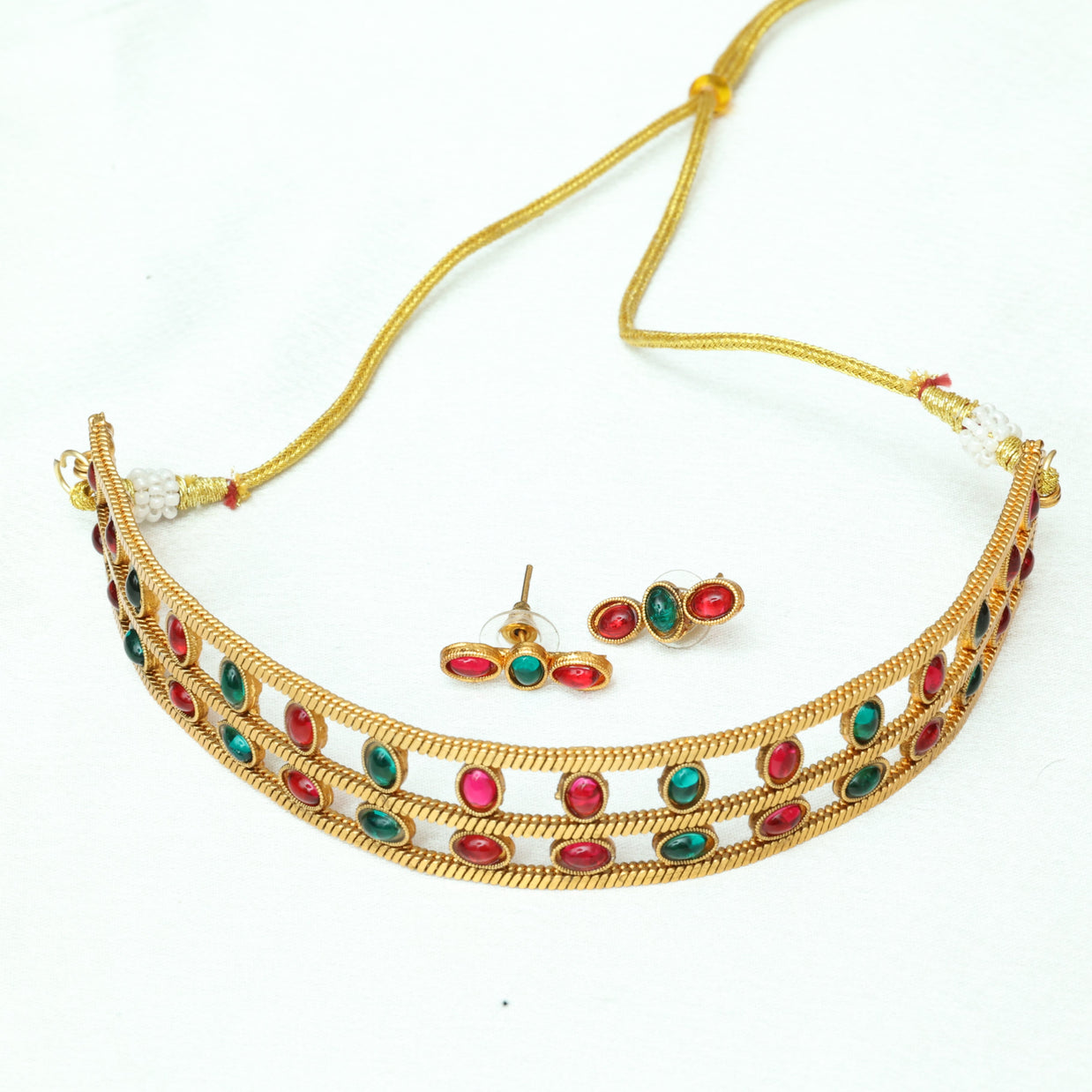 Elegant Ruby And Emerald Choker Set