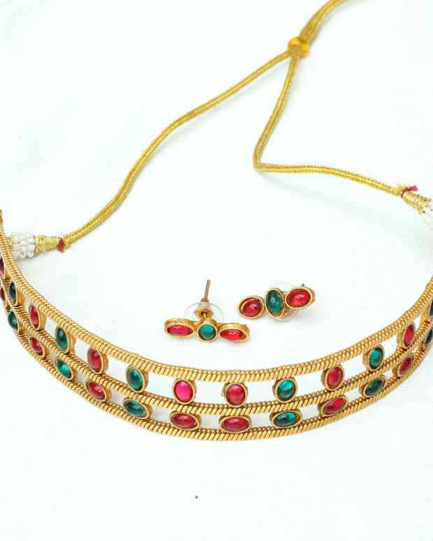 Elegant Ruby And Emerald Choker Set