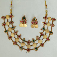 3 Layer Ruby And Emerald Coin Choker Set