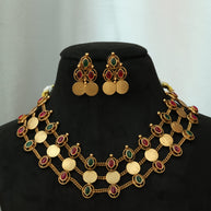 3 Layer Ruby And Emerald Coin Choker Set
