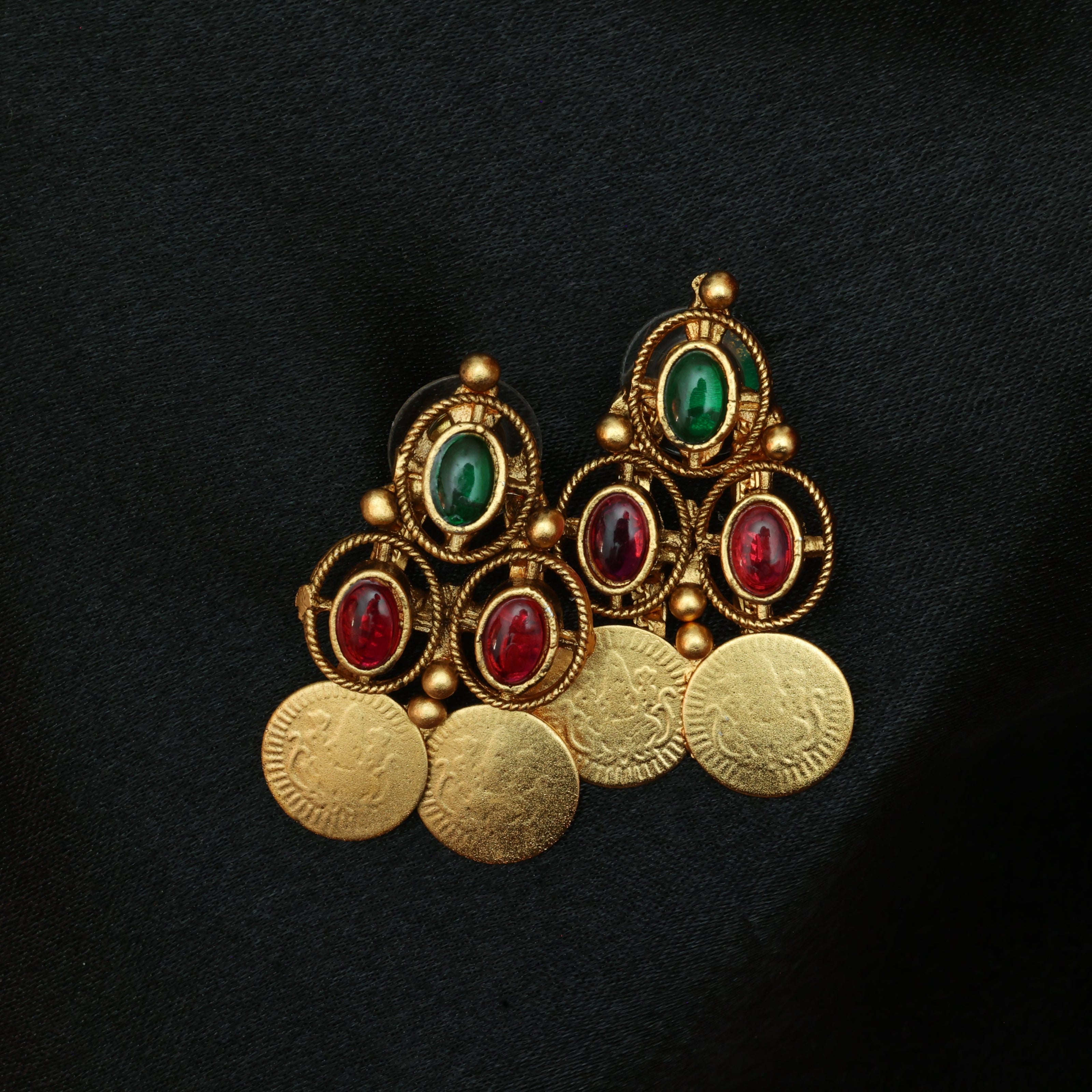 3 Layer Ruby And Emerald Coin Choker Set