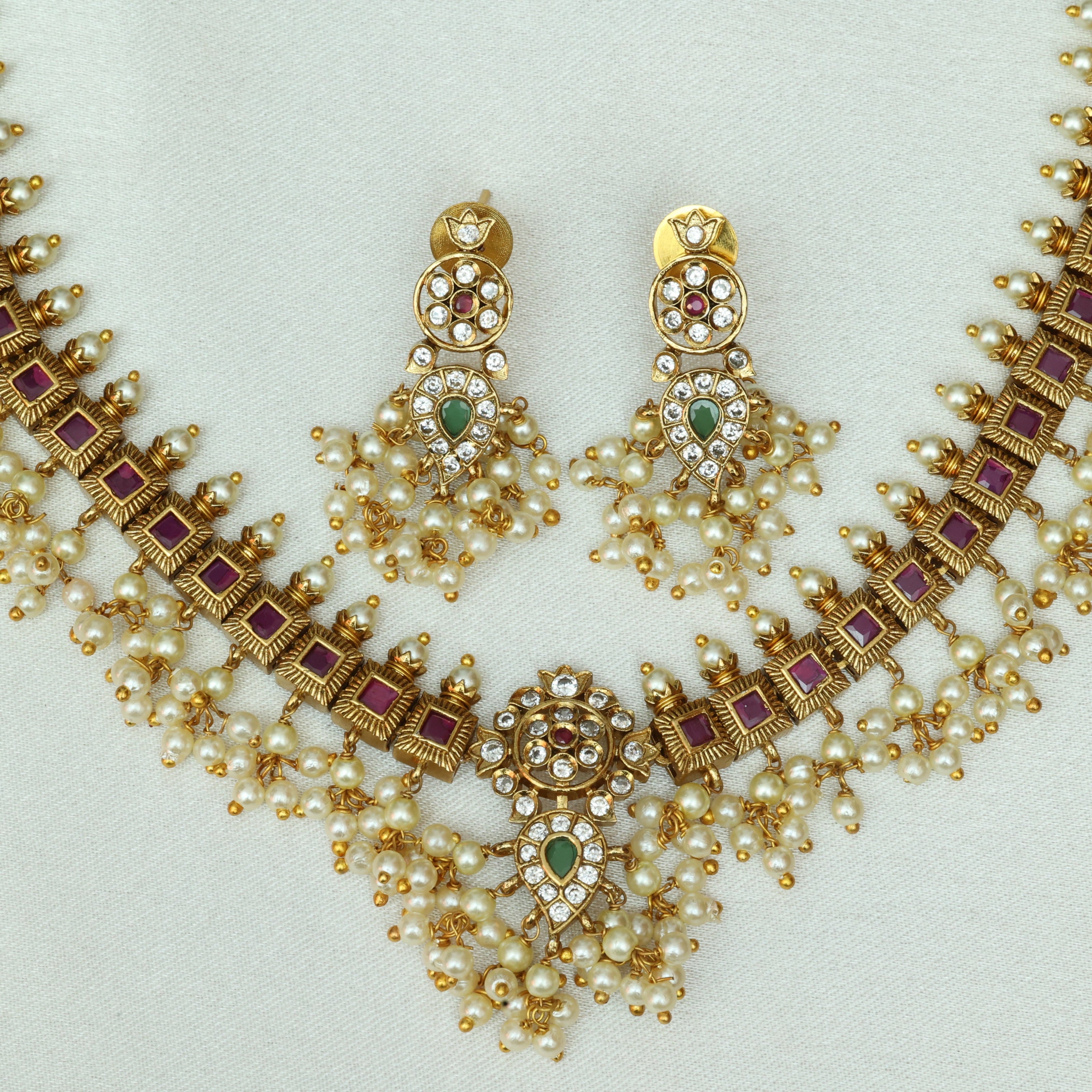 Elegant Ruby Guttapusalu Necklace Set