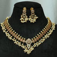 Elegant Ruby Guttapusalu Necklace Set