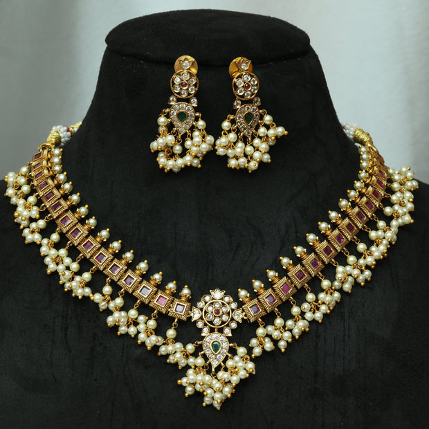 Elegant Ruby Guttapusalu Necklace Set