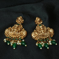 Heavy Nagas Lakshmi Necklace Set With Emerald Beads