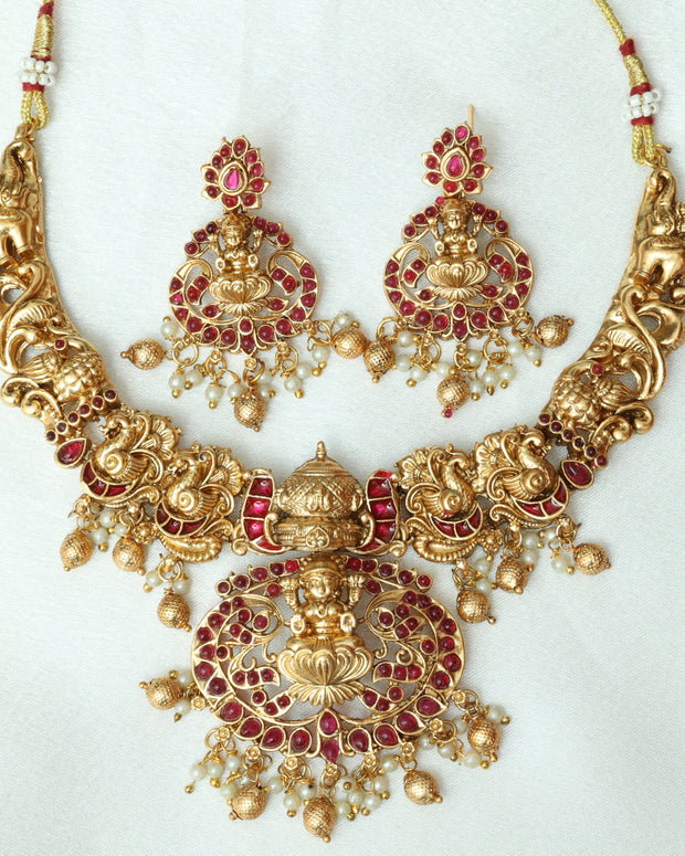 Divine Ruby Lakshmi Necklace Set