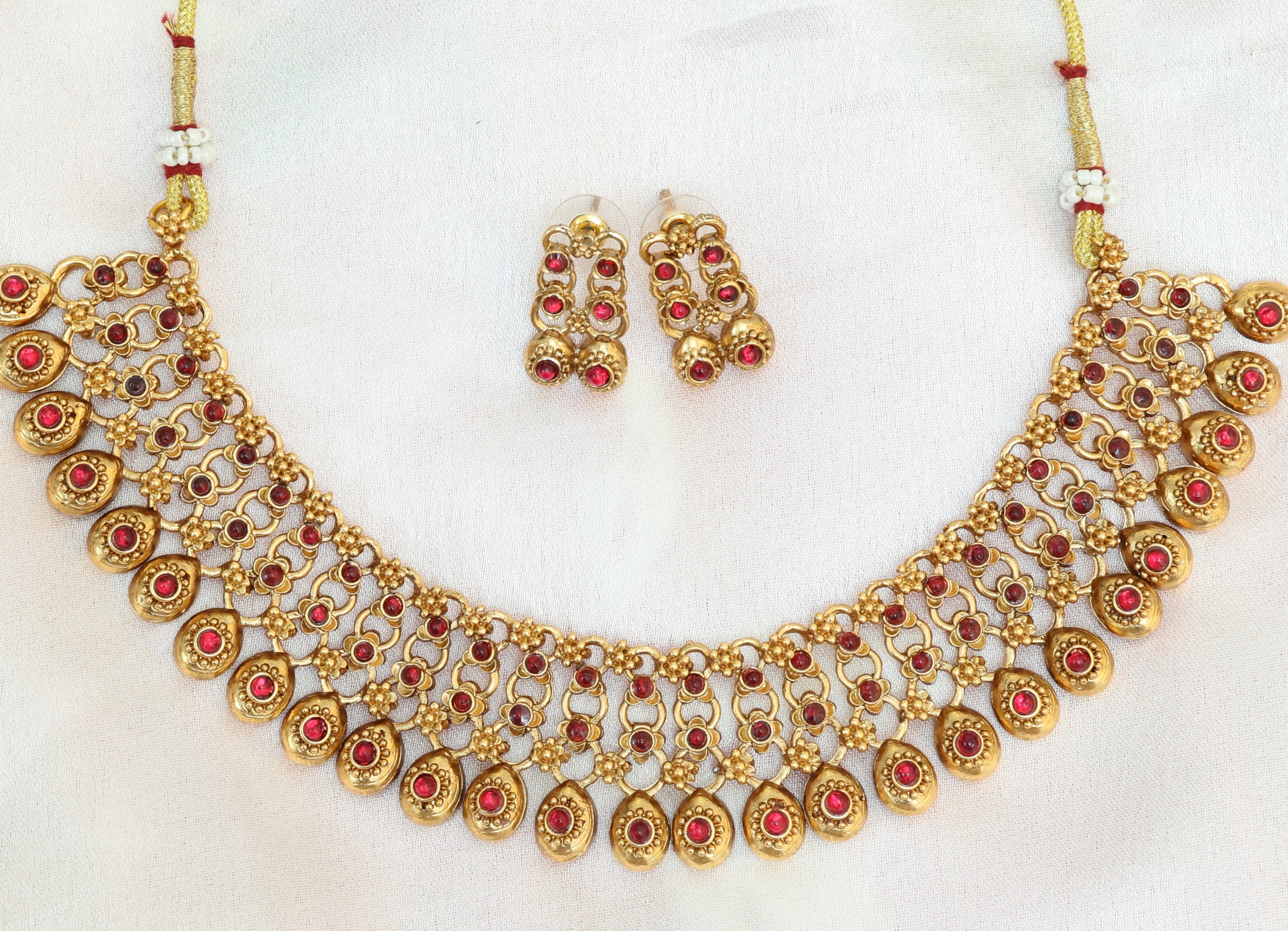 Antique Ruby Droplet Necklace Set