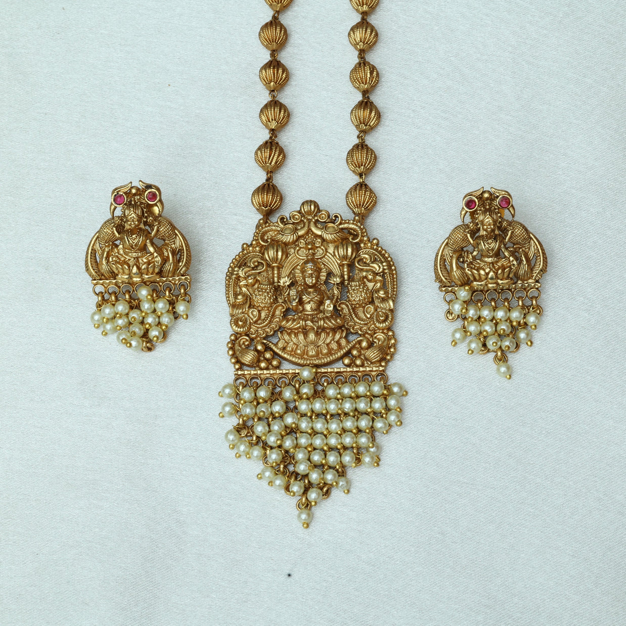 Antique Lakshmi Haaram With Pearl Drops Lightweight
