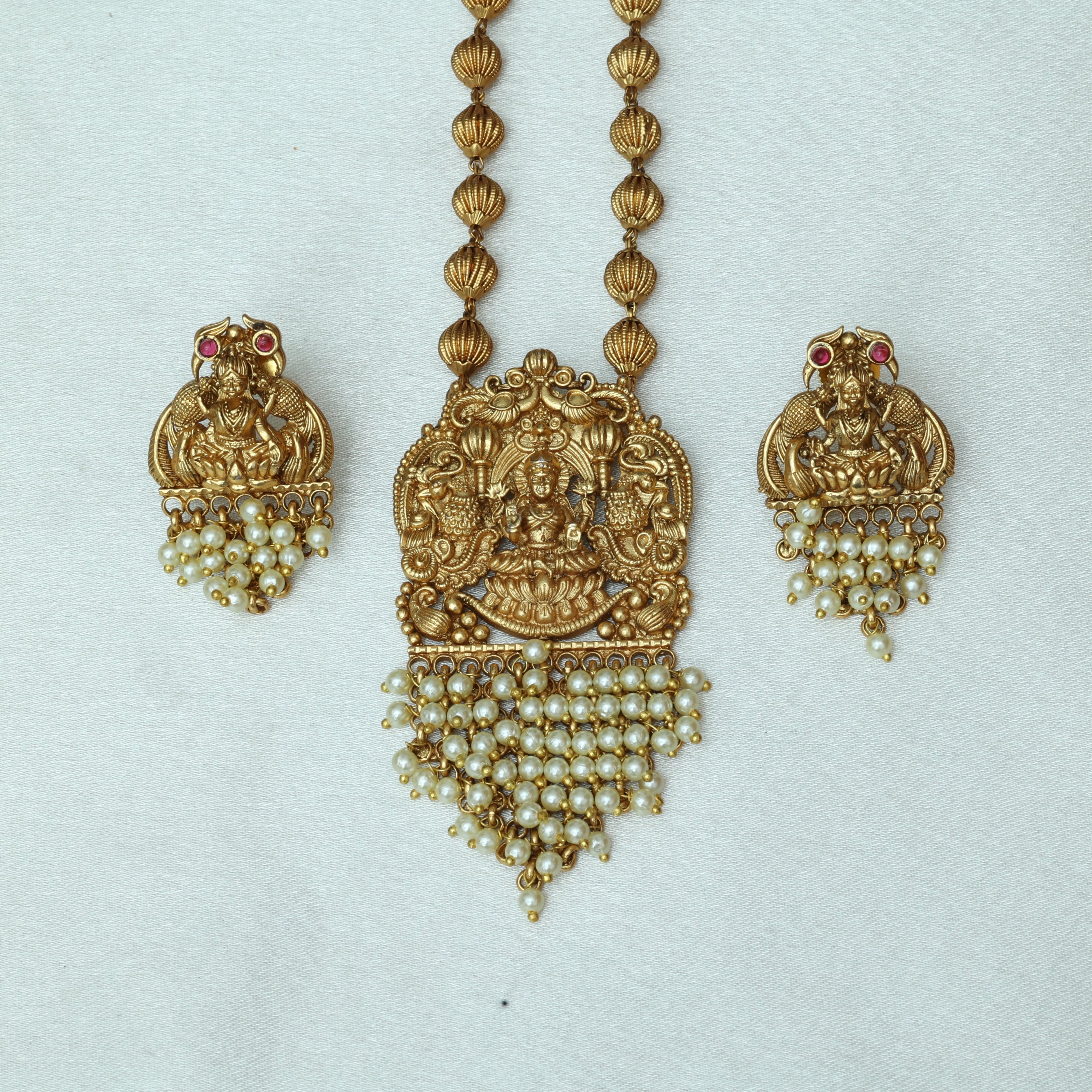Antique Lakshmi Haaram With Pearl Drops Lightweight