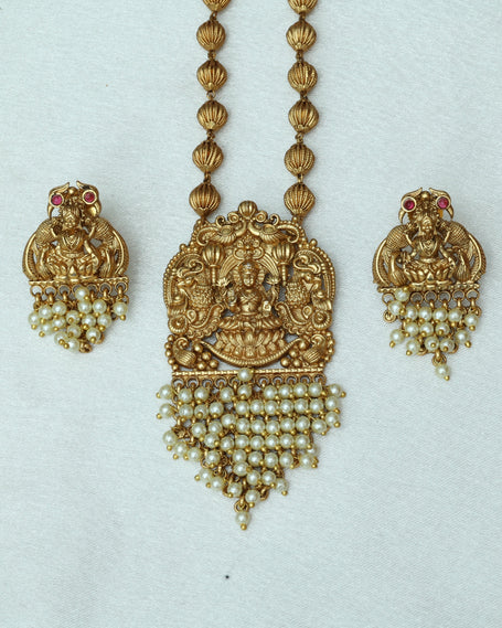 Antique Lakshmi Haaram With Pearl Drops Lightweight