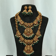 Temple Lakshmi Bridal Combo With Emerald Beads