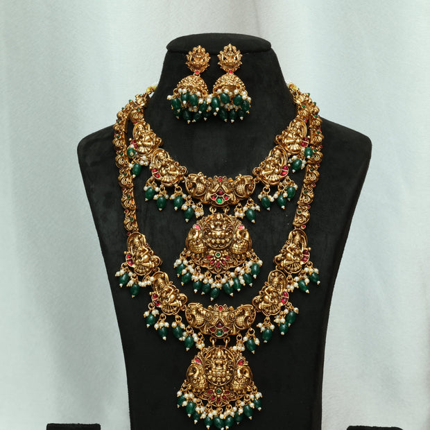 Temple Lakshmi Bridal Combo With Emerald Beads