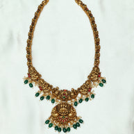 Temple Lakshmi Bridal Combo With Emerald Beads