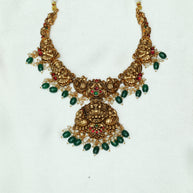 Temple Lakshmi Bridal Combo With Emerald Beads
