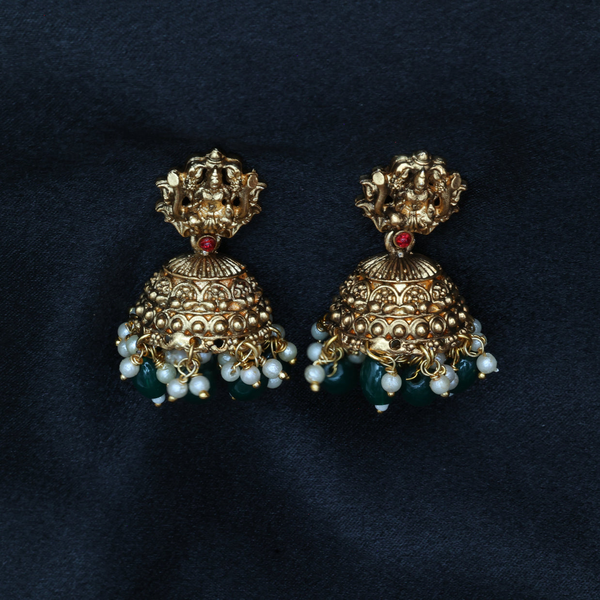 Temple Lakshmi Bridal Combo With Emerald Beads