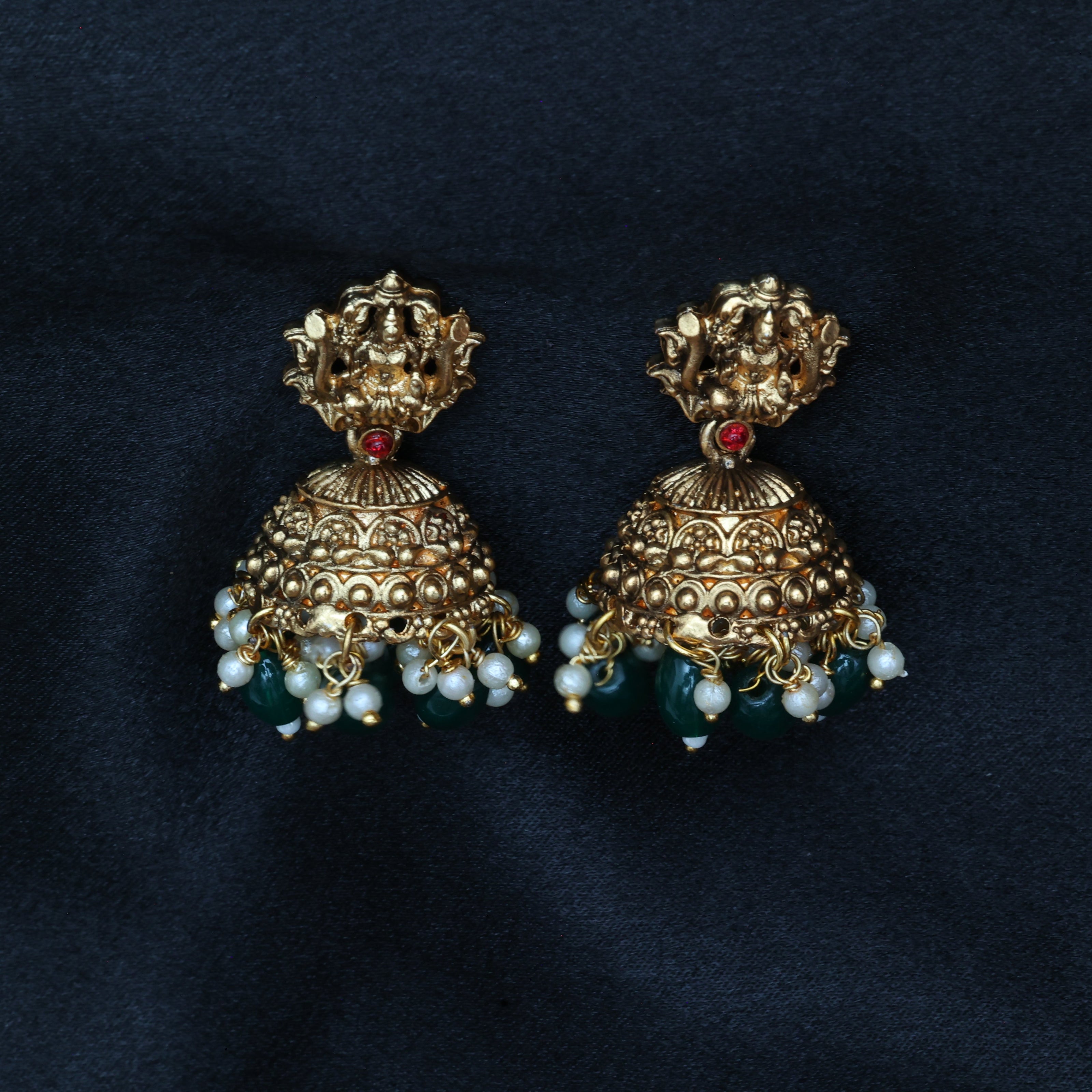 Temple Lakshmi Bridal Combo With Emerald Beads