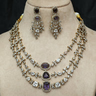 Premium 3 Layer Victorian Ad Amethyst Necklace Set