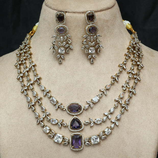 Premium 3 Layer Victorian Ad Amethyst Necklace Set