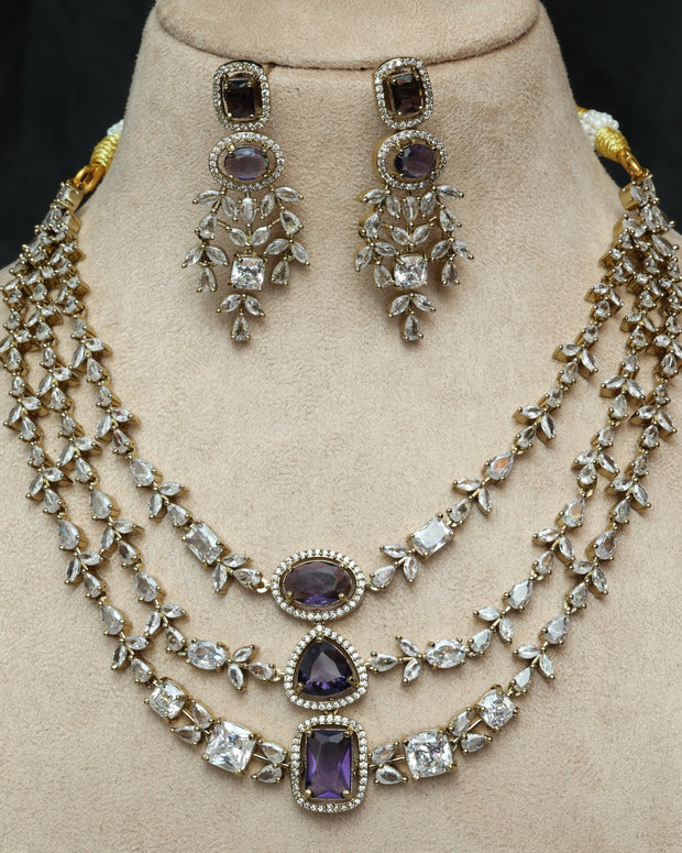 Premium 3 Layer Victorian Ad Amethyst Necklace Set