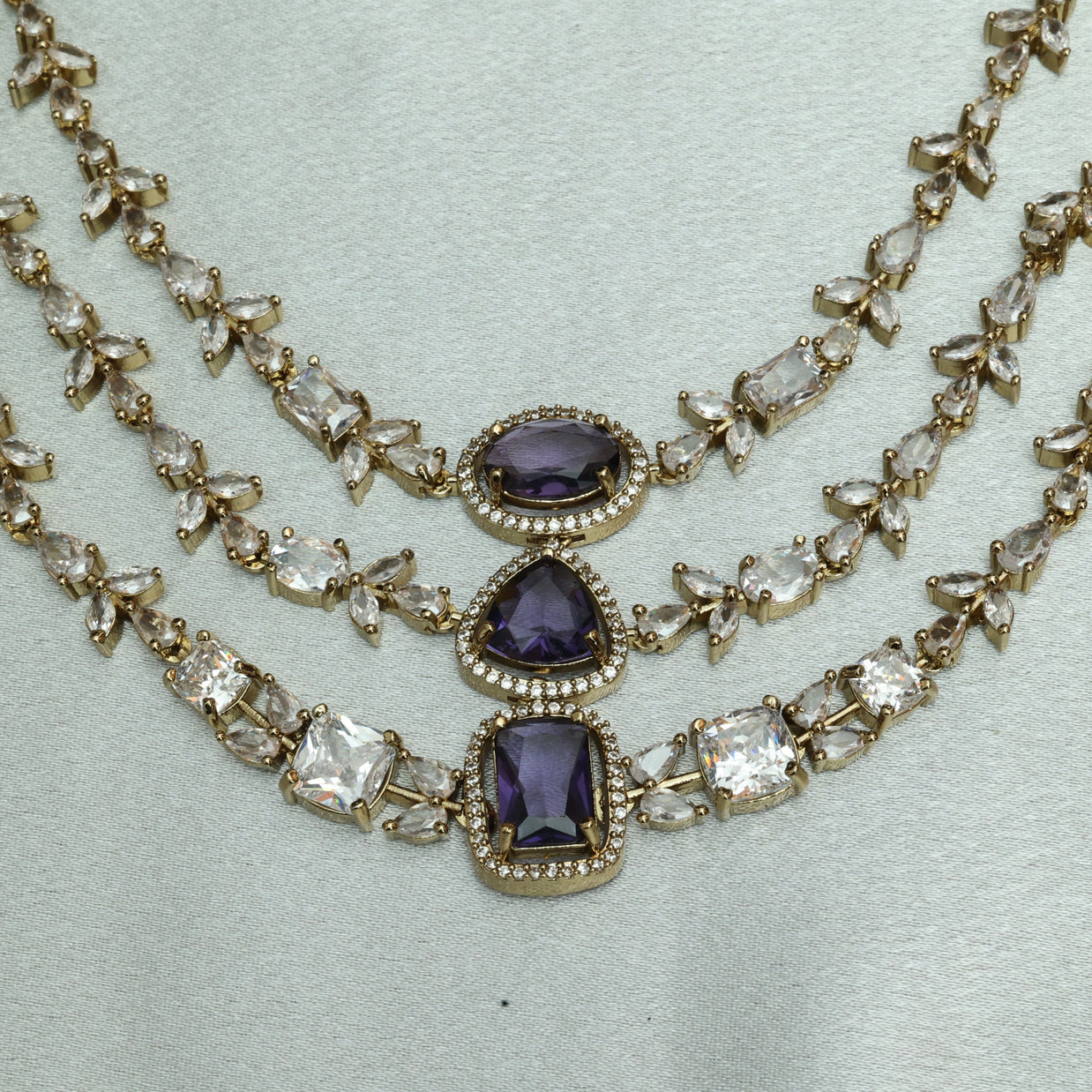 Premium 3 Layer Victorian Ad Amethyst Necklace Set