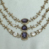 Premium 3 Layer Victorian Ad Amethyst Necklace Set