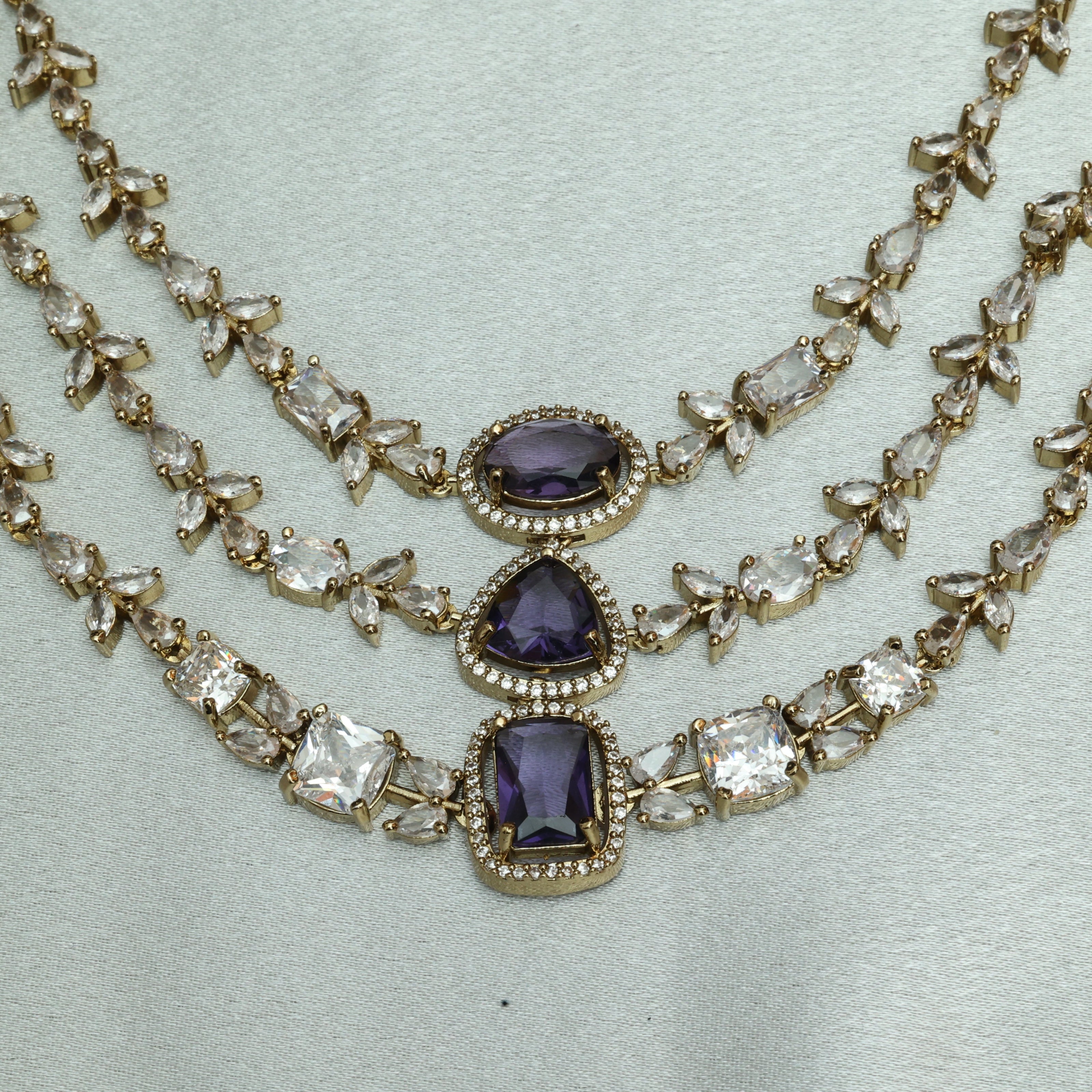 Premium 3 Layer Victorian Ad Amethyst Necklace Set