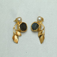 Natural Stone Multicolour Leaf Necklace Set 18K Gold Plated