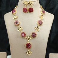 Floral Natural Stone Necklace Set 18K Gold Plated