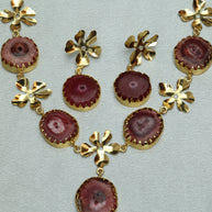 Floral Natural Stone Necklace Set 18K Gold Plated