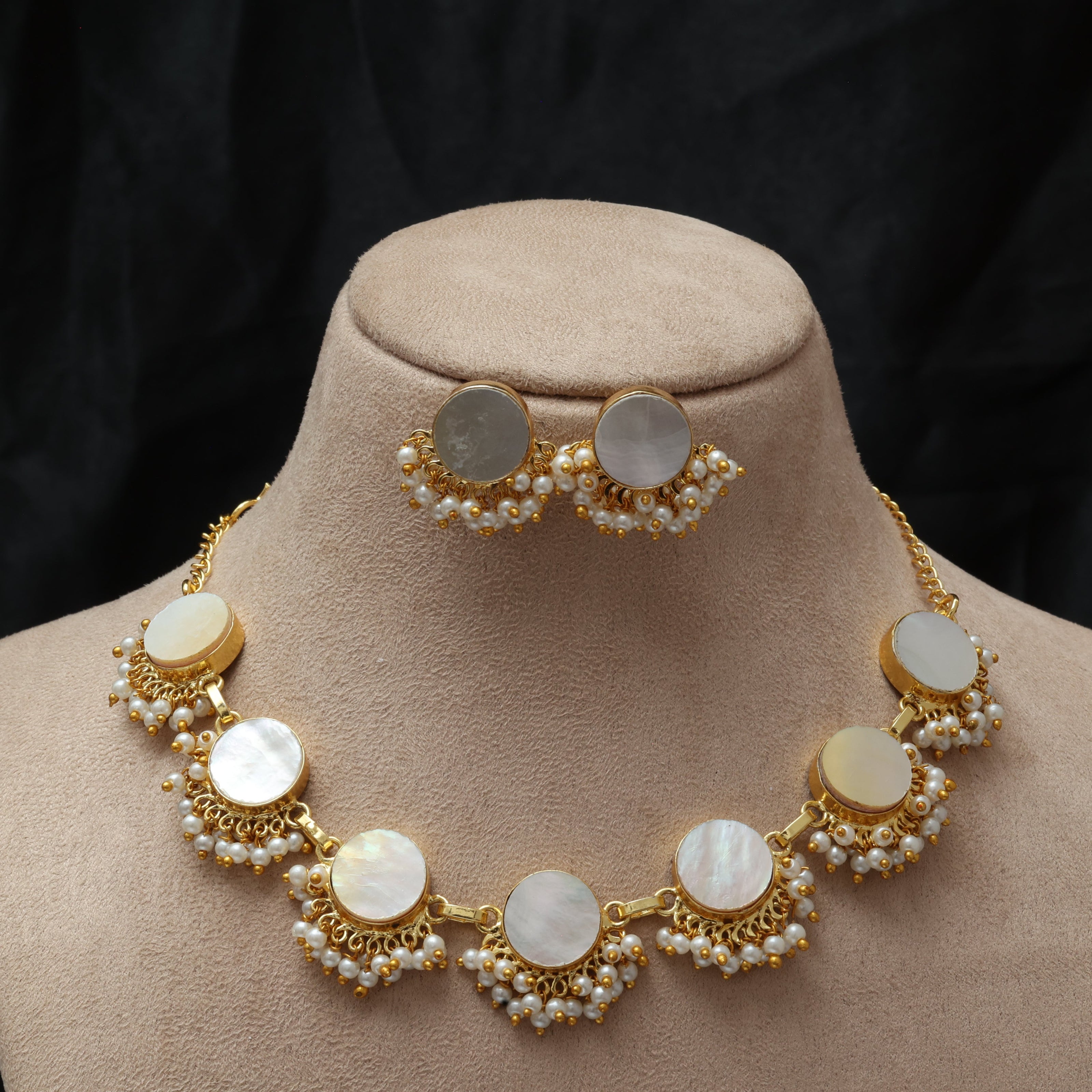 Pearl Eclipse Necklace Set 18K Gold Plated