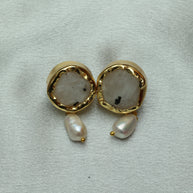 Multicoloured Natural Stone Necklace Set With Pearl Drops 18K Gold Plated